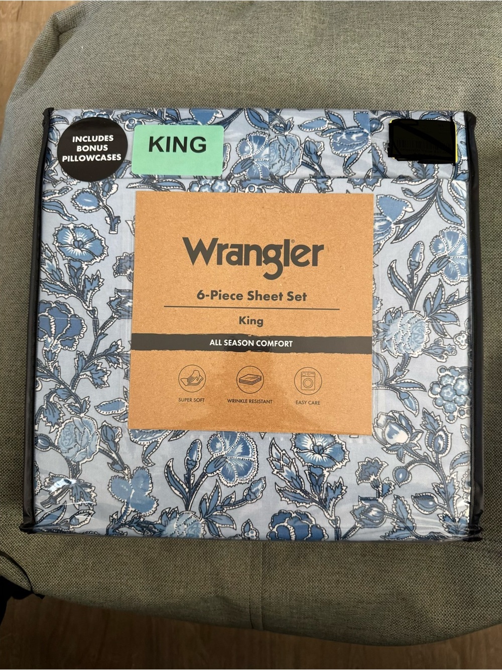 Wrangler Blue Floral King 6-Piece Sheet Set